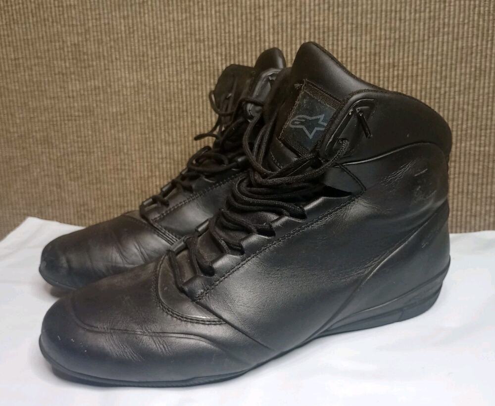 Alpinestars Shoes Mens 10.5 Centre Riding Black Leather High Top Driving Racing